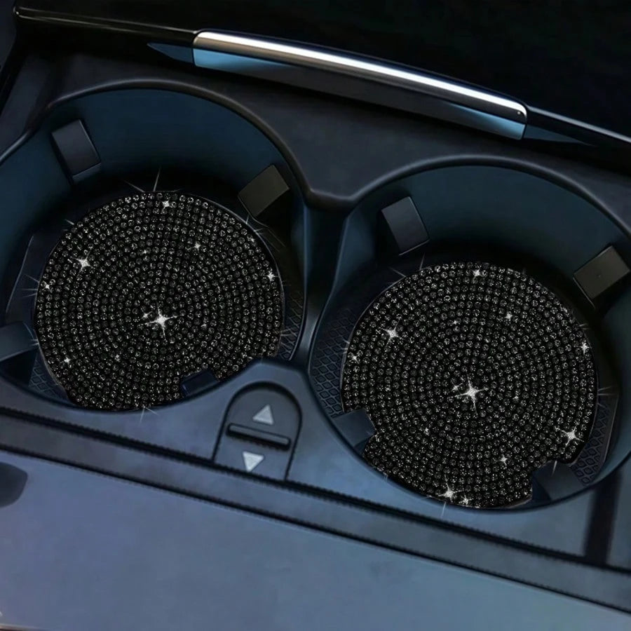 2/4pcs Car Cup Holder Coasters With Rhinestones, Black/White Diamond Studded Design, Anti-Slip Anti-Scald Car Cup Mat, Durable & Easy To Clean Car Accessories