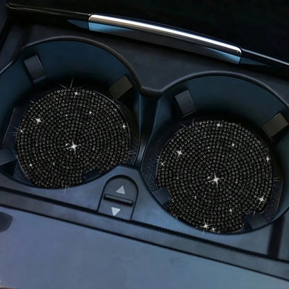 2/4pcs Car Cup Holder Coasters With Rhinestones, Black/White Diamond Studded Design, Anti-Slip Anti-Scald Car Cup Mat, Durable & Easy To Clean Car Accessories