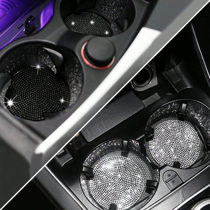 2/4pcs Car Cup Holder Coasters With Rhinestones, Black/White Diamond Studded Design, Anti-Slip Anti-Scald Car Cup Mat, Durable & Easy To Clean Car Accessories