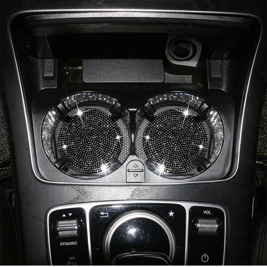 2/4pcs Car Cup Holder Coasters With Rhinestones, Black/White Diamond Studded Design, Anti-Slip Anti-Scald Car Cup Mat, Durable & Easy To Clean Car Accessories