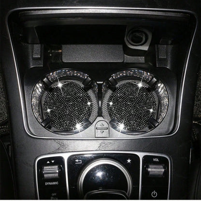 2/4pcs Car Cup Holder Coasters With Rhinestones, Black/White Diamond Studded Design, Anti-Slip Anti-Scald Car Cup Mat, Durable & Easy To Clean Car Accessories