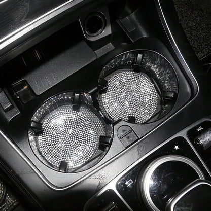 2/4pcs Car Cup Holder Coasters With Rhinestones, Black/White Diamond Studded Design, Anti-Slip Anti-Scald Car Cup Mat, Durable & Easy To Clean Car Accessories