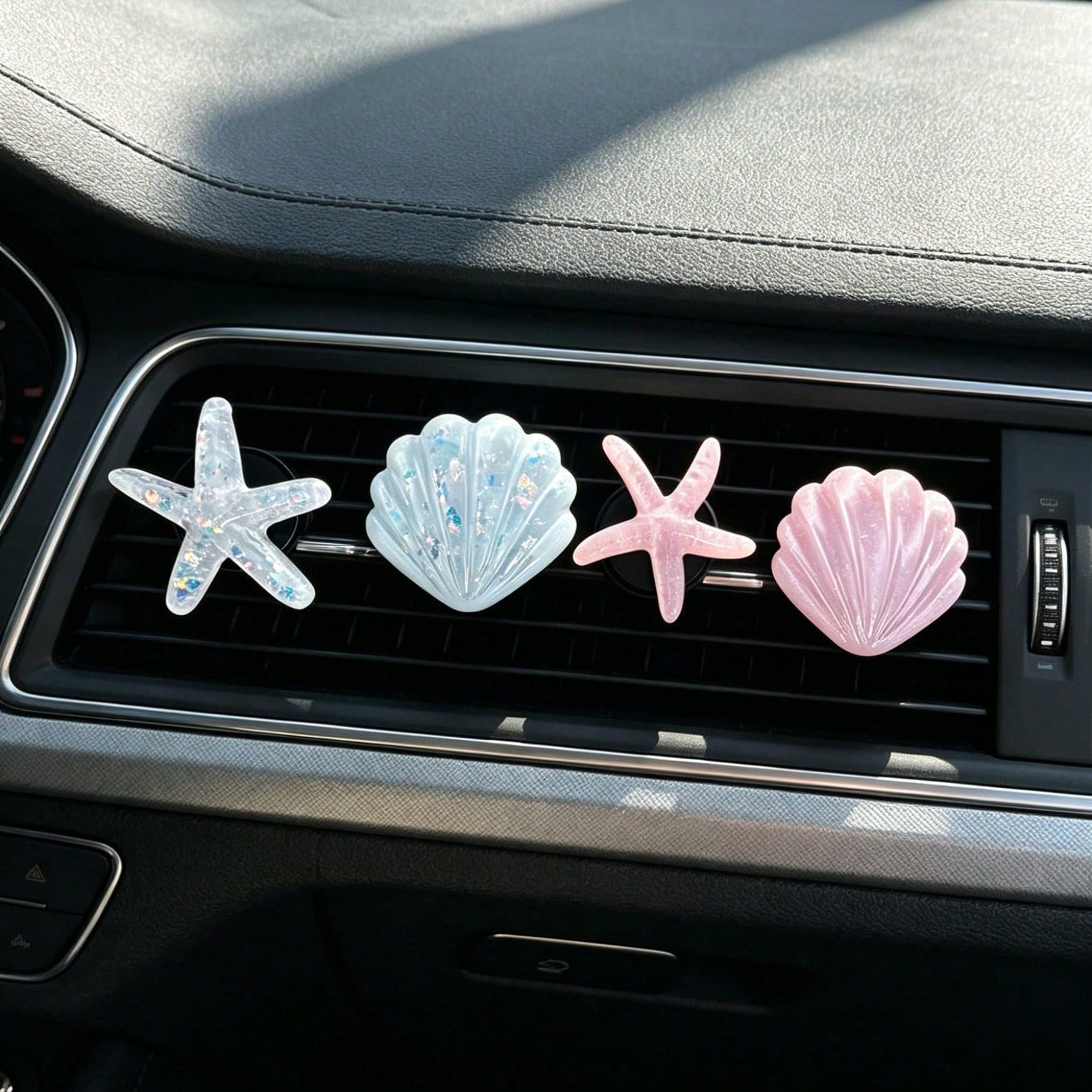2/4pcs Cute Starfish & Shell Combination Car Air Vent Decor, Summer Ocean Style Car AC Vent Ornament, Fun Interior Car Decoration