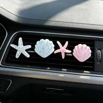 2/4pcs Cute Starfish & Shell Combination Car Air Vent Decor, Summer Ocean Style Car AC Vent Ornament, Fun Interior Car Decoration