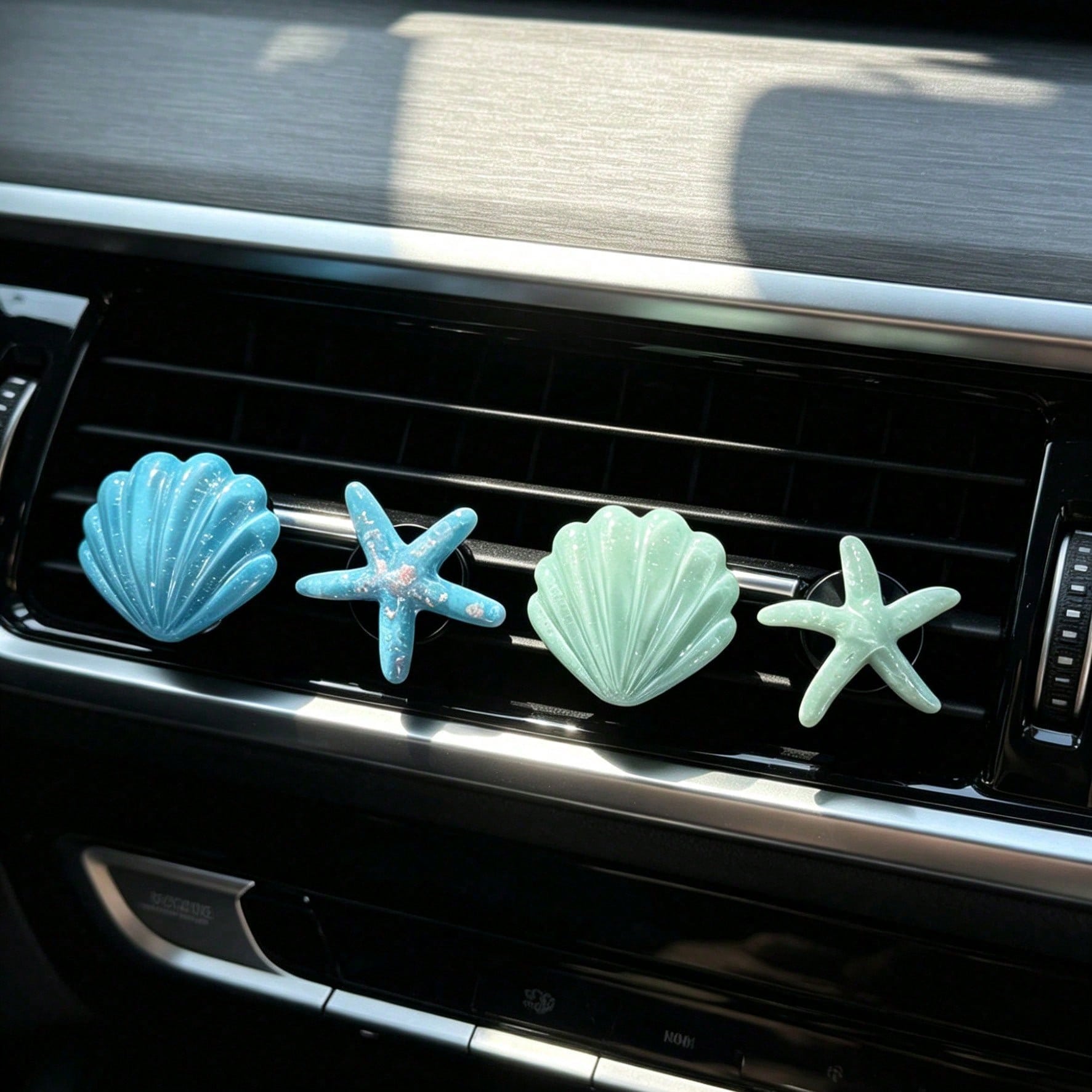 2/4pcs Cute Starfish & Shell Combination Car Air Vent Decor, Summer Ocean Style Car AC Vent Ornament, Fun Interior Car Decoration