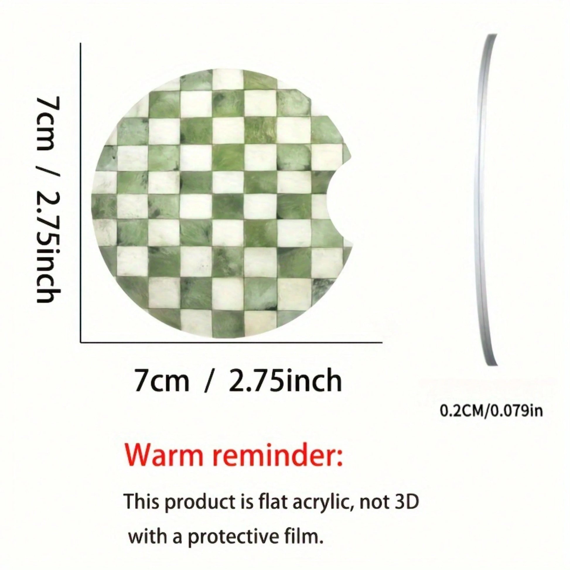 2 Green Grid-Patterned Car Coasters- Made Of Acrylic, Easy To Clean, Suitable For Sedans And SUVs- An Excellent Gift Choice For Car Enthusiasts
