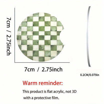 2 Green Grid-Patterned Car Coasters- Made Of Acrylic, Easy To Clean, Suitable For Sedans And SUVs- An Excellent Gift Choice For Car Enthusiasts