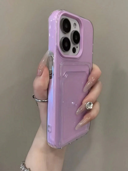 2-In-1 Candy Color Card Holder Slot Phone Case, Compatible With Apple 18 18pro 18promax/ 16, 15, 14, 13, 12, 11 Pro Max, 16 Plus, 17 17promax Minimalist Anti-Drop Transparent Soft Shell
