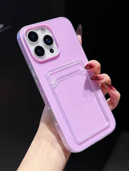 2-In-1 Candy Color Card Holder Slot Phone Case, Compatible With Apple 18 18pro 18promax/ 16, 15, 14, 13, 12, 11 Pro Max, 16 Plus, 17 17promax Minimalist Anti-Drop Transparent Soft Shell