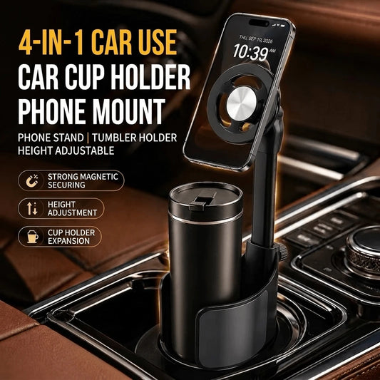2 In 1 Car Cup Holder Phone Mount & Tablet Stand, Strong Magnetic Cup Holder Expander With 360° Rotation & Adjustable Height, Universal Fit For Phone,,, SUV, Truck
