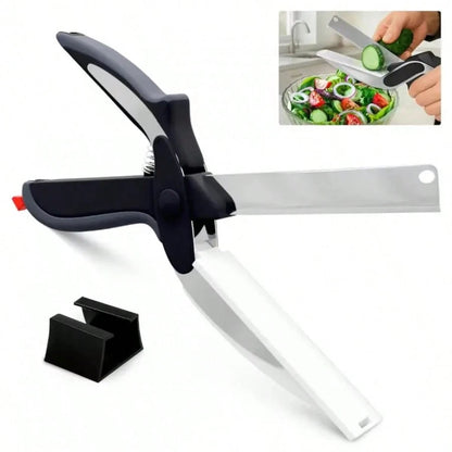 2 In 1 Kitchen Scissors For Food – Stainless Steel Blade & Plastic Cutting Board Scissors With Safety Lock| 9.6" Tomato Knife, Fruit & Vegetable Cutter – Easy-To-Use Kitchen Shears For Meat, Cheese