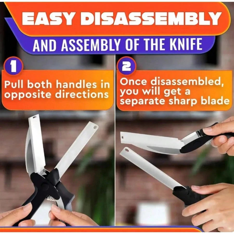 2 In 1 Kitchen Scissors For Food – Stainless Steel Blade & Plastic Cutting Board Scissors With Safety Lock| 9.6" Tomato Knife, Fruit & Vegetable Cutter – Easy-To-Use Kitchen Shears For Meat, Cheese