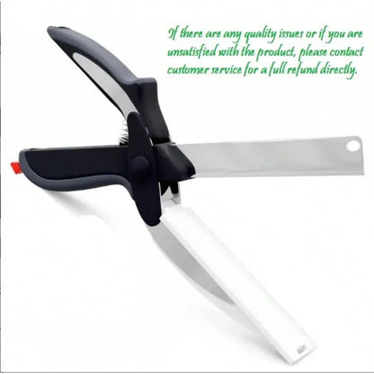 2 In 1 Kitchen Scissors For Food – Stainless Steel Blade & Plastic Cutting Board Scissors With Safety Lock| 9.6" Tomato Knife, Fruit & Vegetable Cutter – Easy-To-Use Kitchen Shears For Meat, Cheese