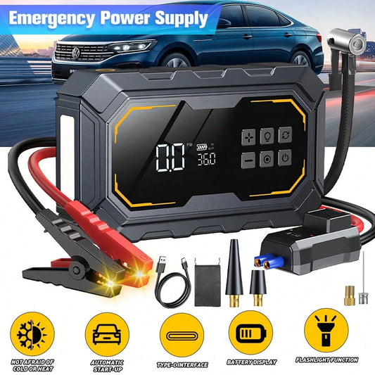 2-In-1 Portable Car Jump Starter Air Compressor, Wireless Tire Inflator With LED Light. Fast Car Startup, USB Charging, Multi Nozzles For Vehicles And Bikes. Practical Emergency Auto Tool And Great Gi