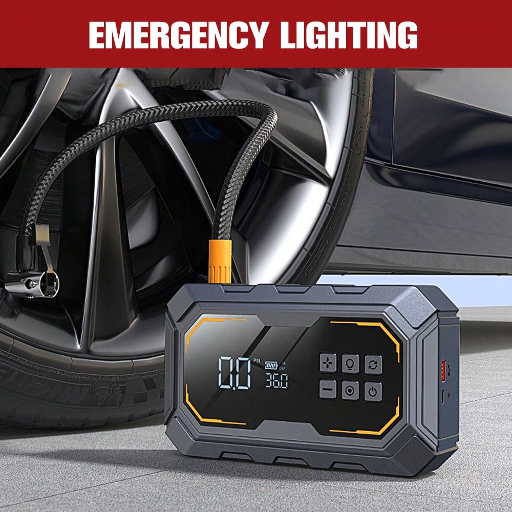 2-In-1 Portable Car Jump Starter Air Compressor, Wireless Tire Inflator With LED Light. Fast Car Startup, USB Charging, Multi Nozzles For Vehicles And Bikes. Practical Emergency Auto Tool And Great Gi