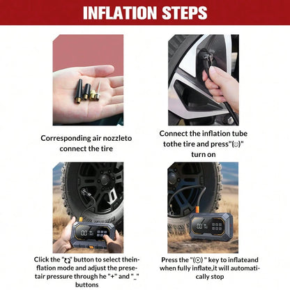 2-In-1 Portable Car Jump Starter Air Compressor, Wireless Tire Inflator With LED Light. Fast Car Startup, USB Charging, Multi Nozzles For Vehicles And Bikes. Practical Emergency Auto Tool And Great Gi