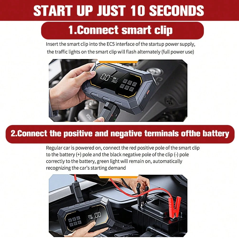 2-In-1 Portable Car Jump Starter Air Compressor, Wireless Tire Inflator With LED Light. Fast Car Startup, USB Charging, Multi Nozzles For Vehicles And Bikes. Practical Emergency Auto Tool And Great Gi