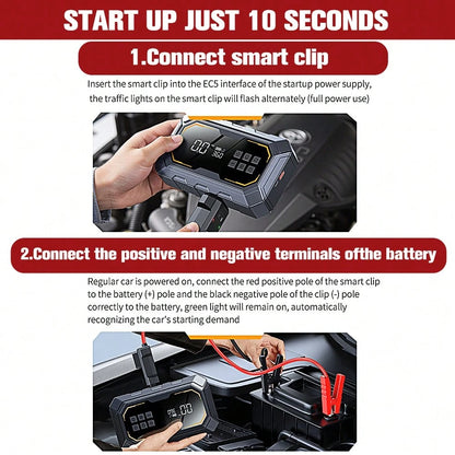 2-In-1 Portable Car Jump Starter Air Compressor, Wireless Tire Inflator With LED Light. Fast Car Startup, USB Charging, Multi Nozzles For Vehicles And Bikes. Practical Emergency Auto Tool And Great Gi