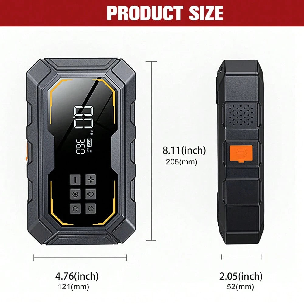 2-In-1 Portable Car Jump Starter Air Compressor, Wireless Tire Inflator With LED Light. Fast Car Startup, USB Charging, Multi Nozzles For Vehicles And Bikes. Practical Emergency Auto Tool And Great Gi