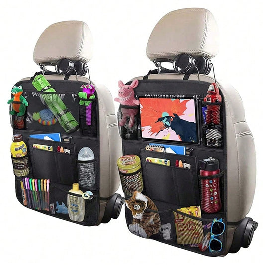 2 Pack Car Backseat Organizer With 10" Table Holder, 9 Storage Pockets Seat Back Protectors Kick Mats For Kids Toddlers, Travel Accessories,Car Storage