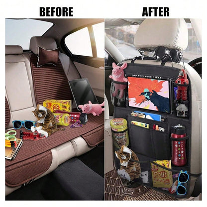 2 Pack Car Backseat Organizer With 10" Table Holder, 9 Storage Pockets Seat Back Protectors Kick Mats For Kids Toddlers, Travel Accessories,Car Storage