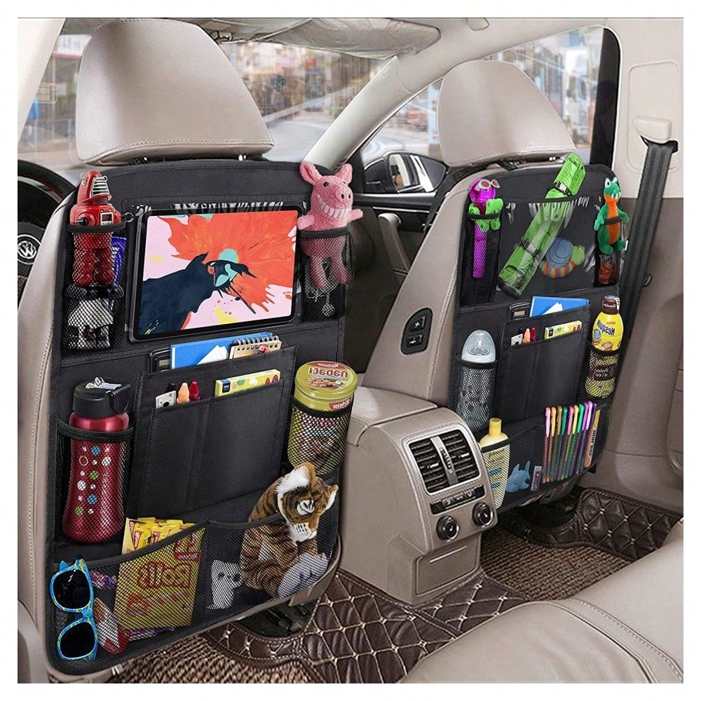 2 Pack Car Backseat Organizer With 10" Table Holder, 9 Storage Pockets Seat Back Protectors Kick Mats For Kids Toddlers, Travel Accessories,Car Storage