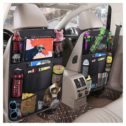 2 Pack Car Backseat Organizer With 10" Table Holder, 9 Storage Pockets Seat Back Protectors Kick Mats For Kids Toddlers, Travel Accessories,Car Storage