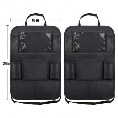 2 Pack Car Backseat Organizer With 10" Table Holder, 9 Storage Pockets Seat Back Protectors Kick Mats For Kids Toddlers, Travel Accessories,Car Storage