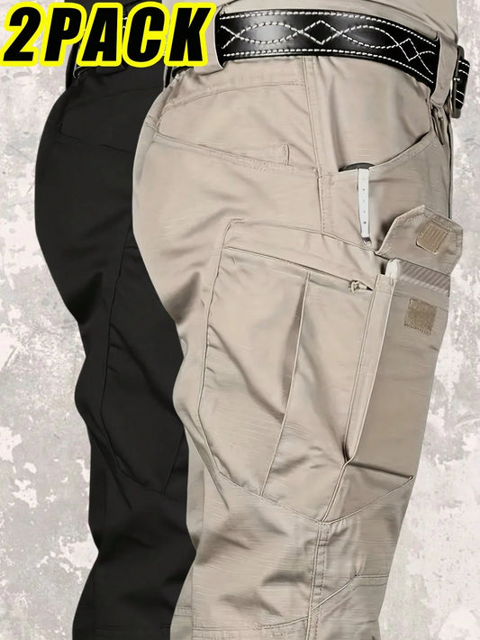 2 Pack Men's Multi-Pocket Work Pants, Durable Tactical Cargo Trousers,Utility Multi-Pocket Construction Trousers