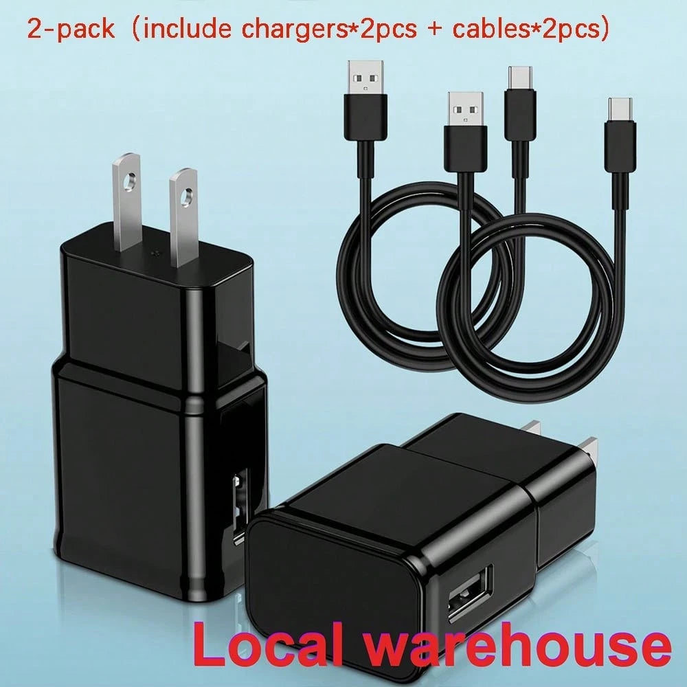 2 Pack USB A Wall Charger Plug + 2 Pack USB-A To Type-C Charging Cables, Portable Fast Charging Power Brick Adapter Compatible With Galaxy A/S Series,,, All Type C Cell Phones