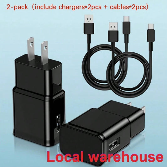 2 Pack USB A Wall Charger Plug + 2 Pack USB-A To Type-C Charging Cables, Portable Fast Charging Power Brick Adapter Compatible With Galaxy A/S Series,,, All Type C Cell Phones