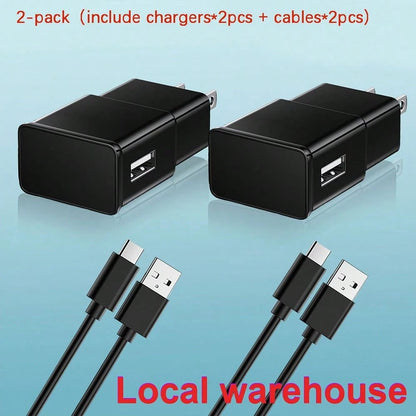 2 Pack USB A Wall Charger Plug + 2 Pack USB-A To Type-C Charging Cables, Portable Fast Charging Power Brick Adapter Compatible With Galaxy A/S Series,,, All Type C Cell Phones