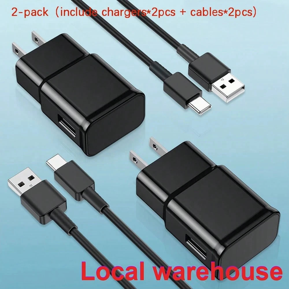 2 Pack USB A Wall Charger Plug + 2 Pack USB-A To Type-C Charging Cables, Portable Fast Charging Power Brick Adapter Compatible With Galaxy A/S Series,,, All Type C Cell Phones