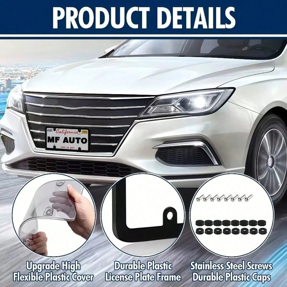 2 Pack White License Plate Frames US Standard Size, Black Inner Accent For Style, Strong ABS Plastic Build Prevents Bending And Weather Damage, Protect Plates From Road Debris And Scratches, Easy Fron