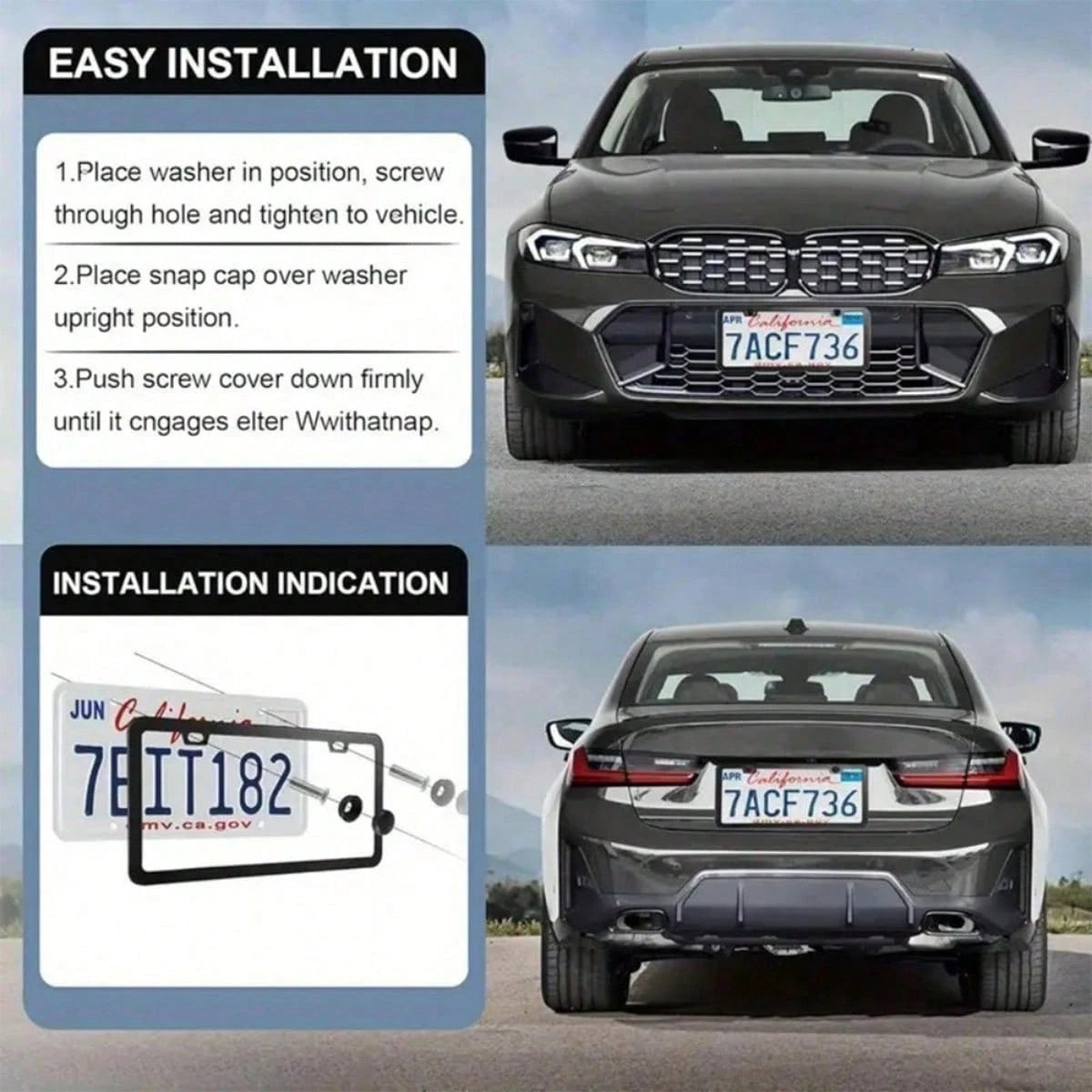 2 Pack White License Plate Frames US Standard Size, Black Inner Accent For Style, Strong ABS Plastic Build Prevents Bending And Weather Damage, Protect Plates From Road Debris And Scratches, Easy Fron