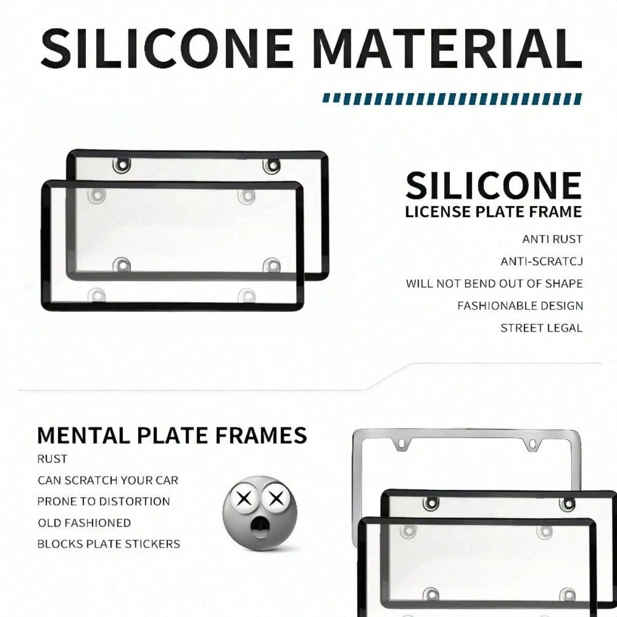 2 Pack White License Plate Frames US Standard Size, Black Inner Accent For Style, Strong ABS Plastic Build Prevents Bending And Weather Damage, Protect Plates From Road Debris And Scratches, Easy Fron