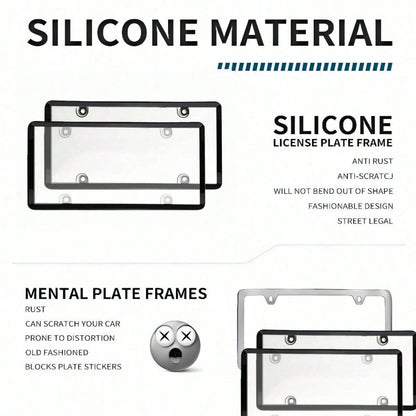 2 Pack White License Plate Frames US Standard Size, Black Inner Accent For Style, Strong ABS Plastic Build Prevents Bending And Weather Damage, Protect Plates From Road Debris And Scratches, Easy Fron