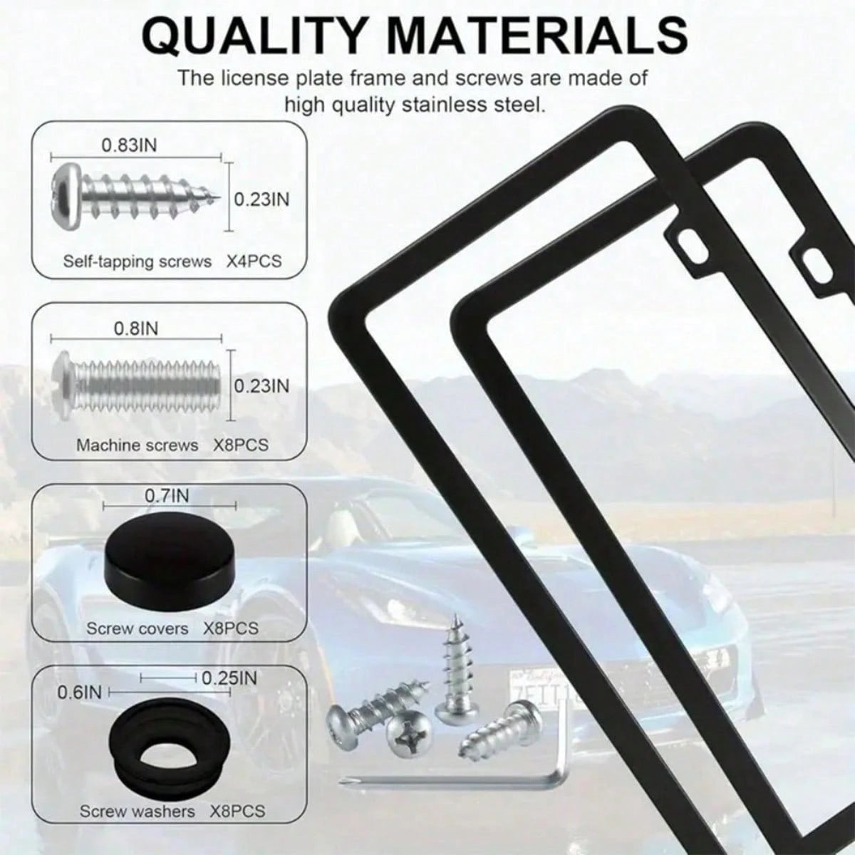 2 Pack White License Plate Frames US Standard Size, Black Inner Accent For Style, Strong ABS Plastic Build Prevents Bending And Weather Damage, Protect Plates From Road Debris And Scratches, Easy Fron