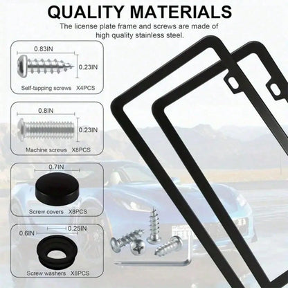 2 Pack White License Plate Frames US Standard Size, Black Inner Accent For Style, Strong ABS Plastic Build Prevents Bending And Weather Damage, Protect Plates From Road Debris And Scratches, Easy Fron