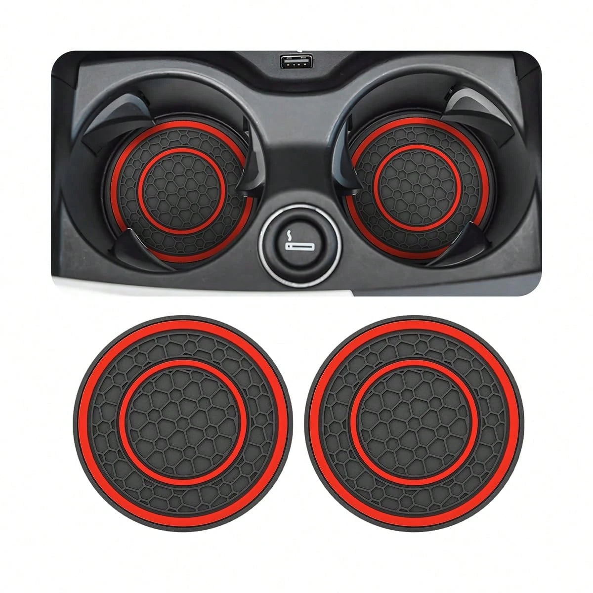 2 PCS Car Cup Holder Coaster, Cup Holder Insert, Non-Slip Cup Holders, Water Bottle Holder Pads, Universal For Vehicles, Trucks, RVs Car Interior Accessories For Women And Man Black-Red/Blue/White