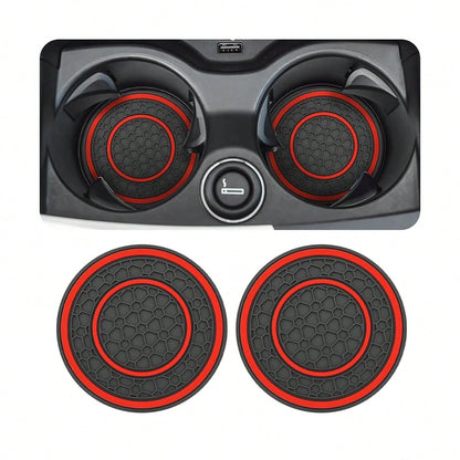 2 PCS Car Cup Holder Coaster, Cup Holder Insert, Non-Slip Cup Holders, Water Bottle Holder Pads, Universal For Vehicles, Trucks, RVs Car Interior Accessories For Women And Man Black-Red/Blue/White