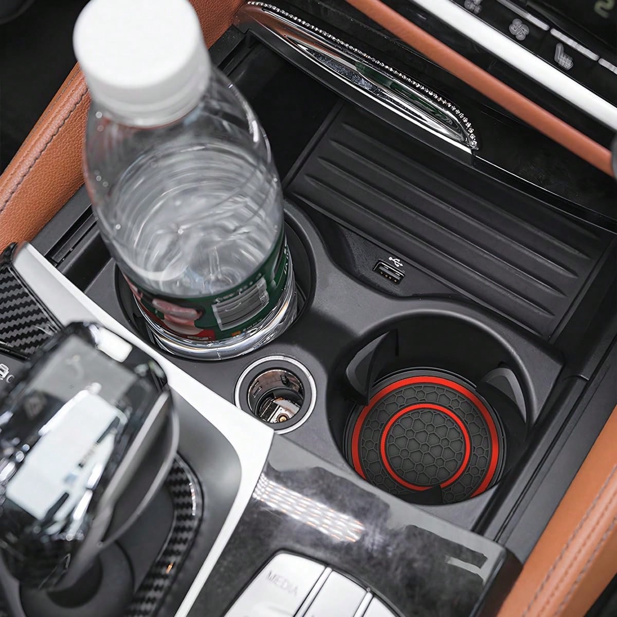 2 PCS Car Cup Holder Coaster, Cup Holder Insert, Non-Slip Cup Holders, Water Bottle Holder Pads, Universal For Vehicles, Trucks, RVs Car Interior Accessories For Women And Man Black-Red/Blue/White