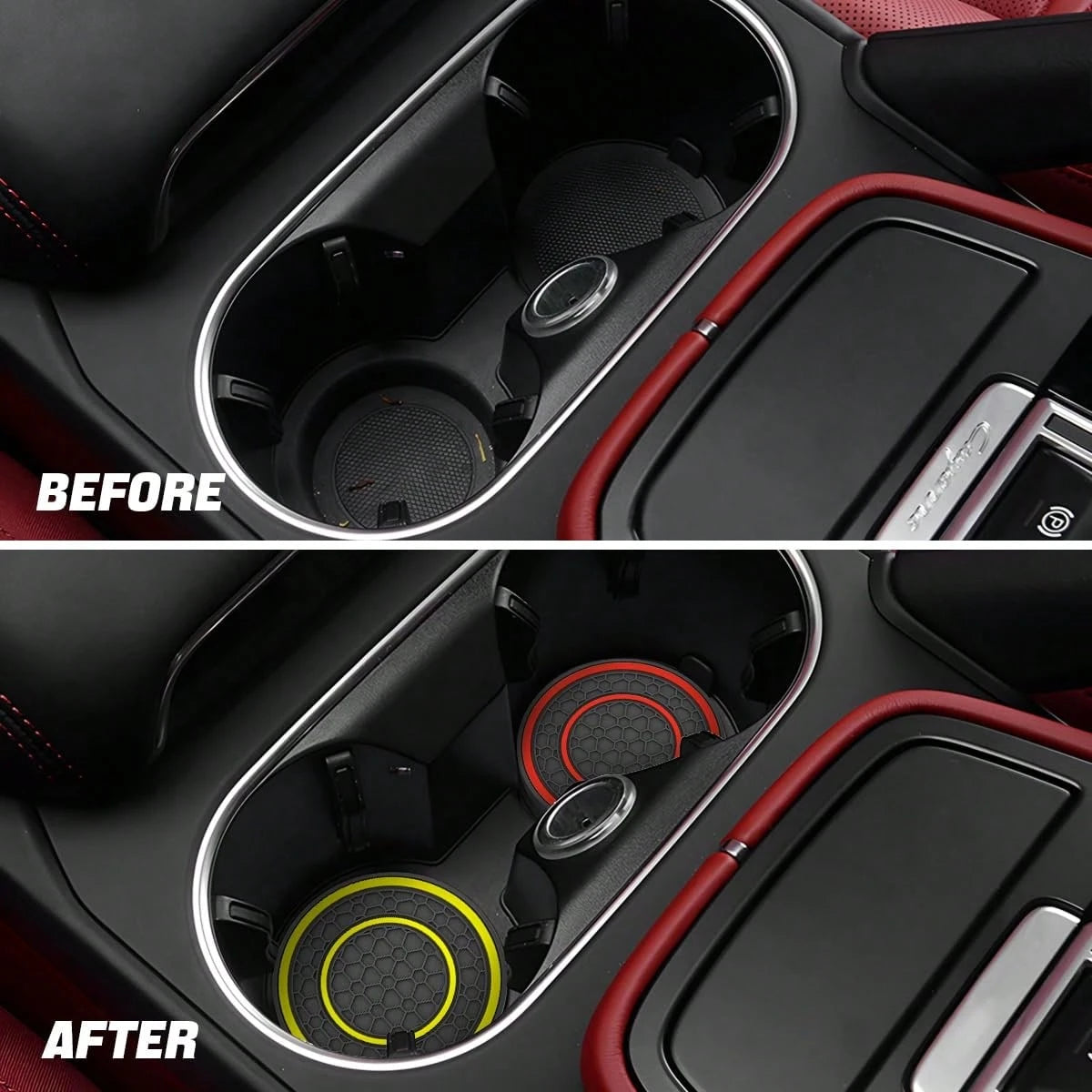 2 PCS Car Cup Holder Coaster, Cup Holder Insert, Non-Slip Cup Holders, Water Bottle Holder Pads, Universal For Vehicles, Trucks, RVs Car Interior Accessories For Women And Man Black-Red/Blue/White