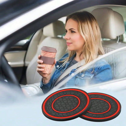 2 PCS Car Cup Holder Coaster, Cup Holder Insert, Non-Slip Cup Holders, Water Bottle Holder Pads, Universal For Vehicles, Trucks, RVs Car Interior Accessories For Women And Man Black-Red/Blue/White