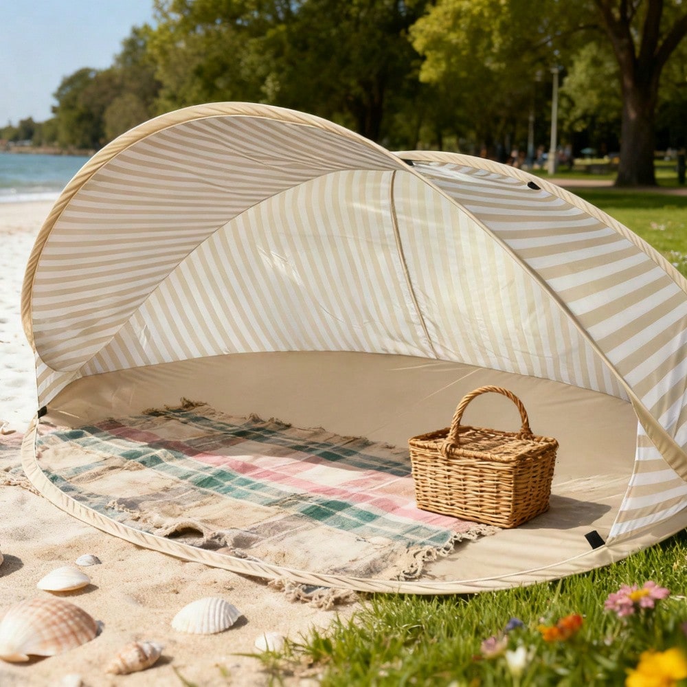 2 Person Pop Up Beach Tent, No Assembly Required Portable Sun Shade Canopy, Outdoor Shelter For Beach Picnic Park Camping & Family Leisure