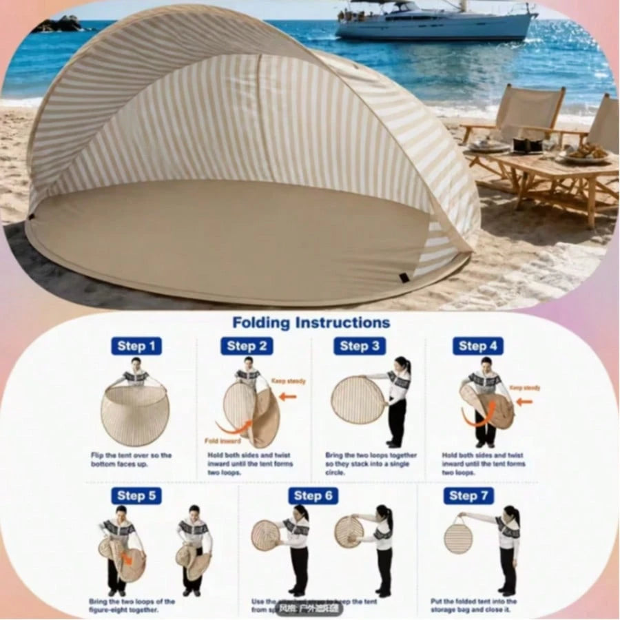 2 Person Pop Up Beach Tent, No Assembly Required Portable Sun Shade Canopy, Outdoor Shelter For Beach Picnic Park Camping & Family Leisure