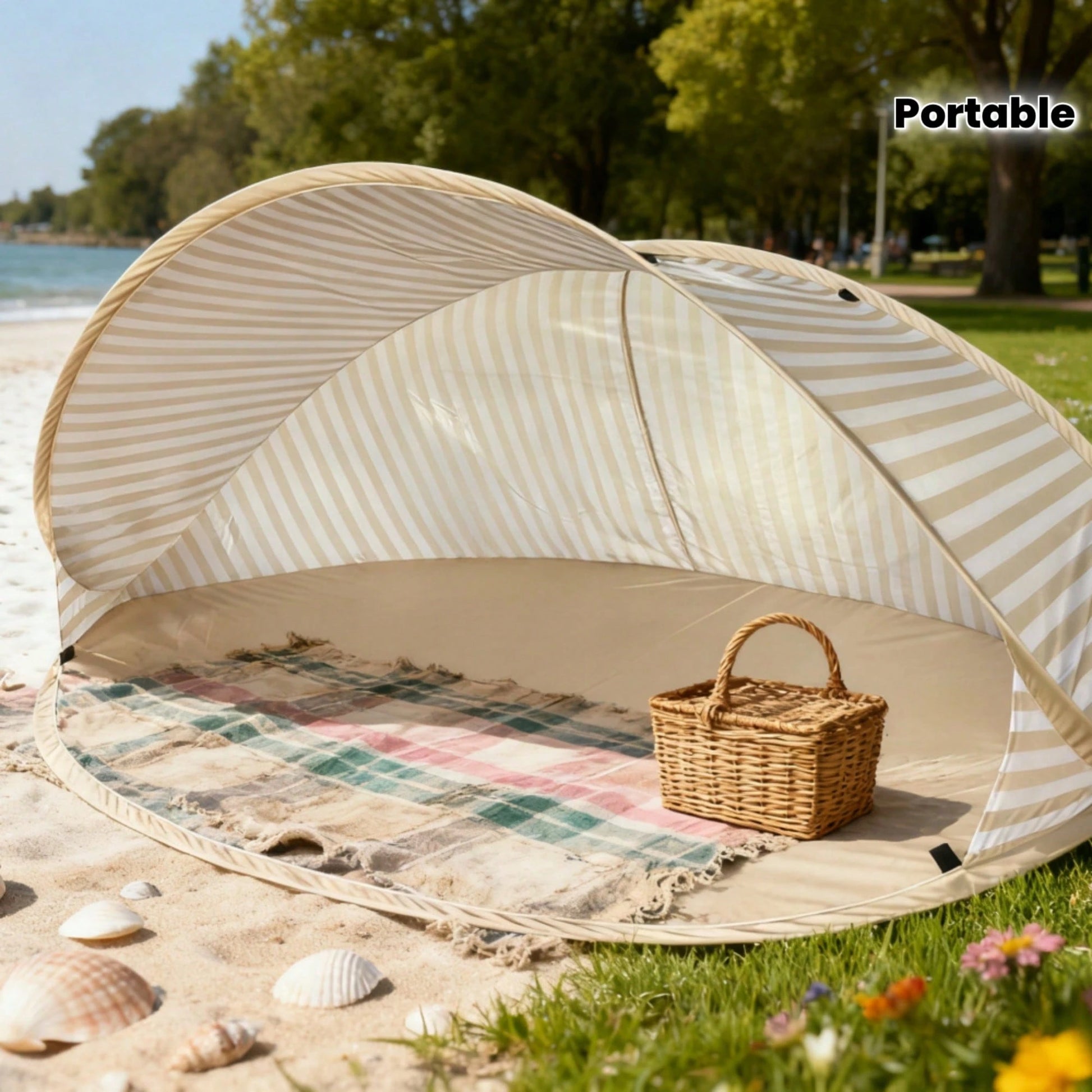 2 Person Pop Up Beach Tent, No Assembly Required Portable Sun Shade Canopy, Outdoor Shelter For Beach Picnic Park Camping & Family Leisure