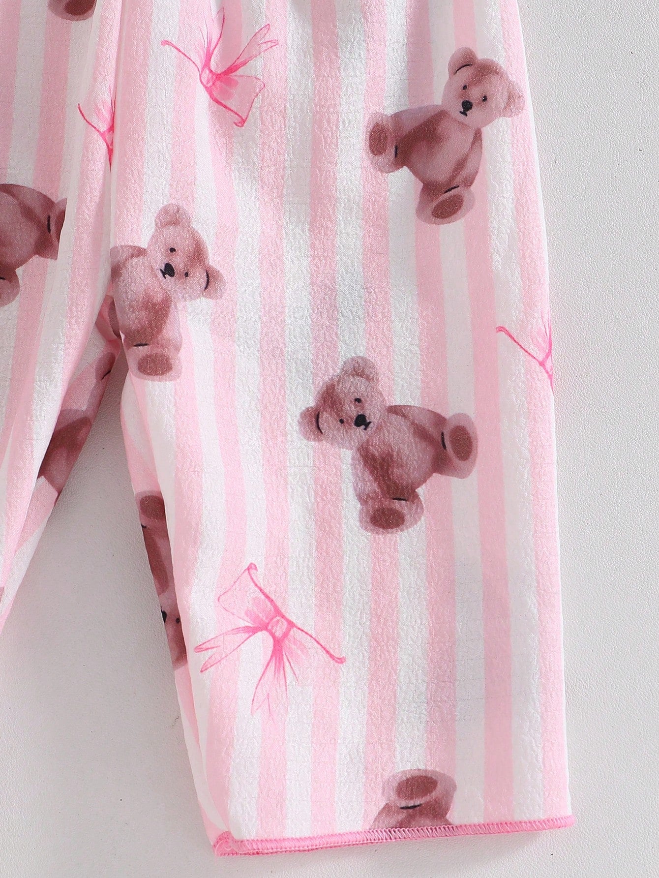 2-Piece Newborn Baby Girl Pajamas Set,Cute Cartoon Bear Print Blue And White Stripe,Summer,Family Matching Soft Lapel Top & Long Pants Sleepwear