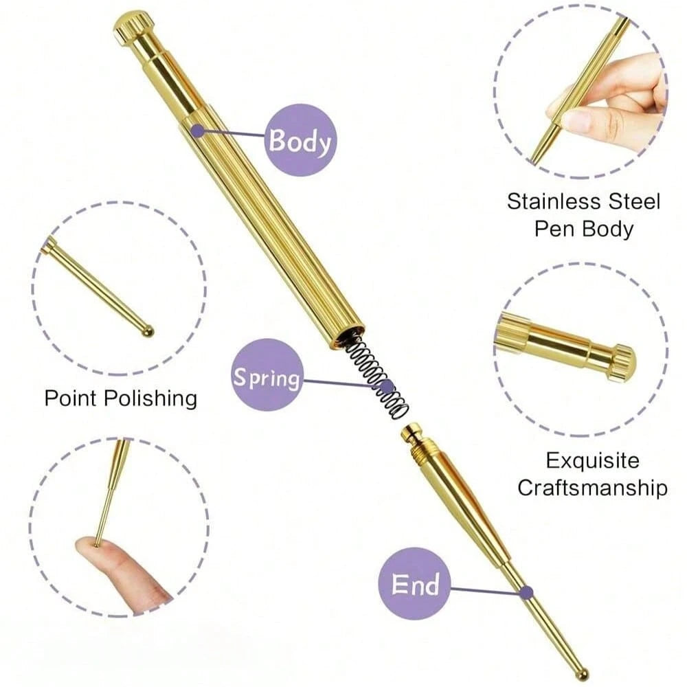 2 Pieces Facial Reflexology Massage Tool Retractable Stainless Steel Double Headed Spring Loaded Ear And Body Point Probe Pen For Home SPA