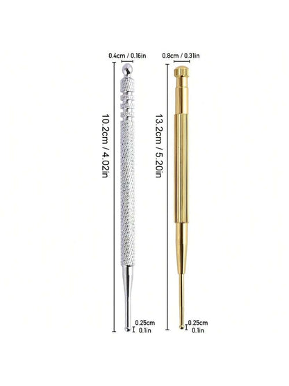 2 Pieces Facial Reflexology Massage Tool Retractable Stainless Steel Double Headed Spring Loaded Ear And Body Point Probe Pen For Home SPA